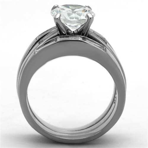 TK1436 - High polished (no plating) Stainless Steel Ring with AAA Grade CZ in Clear - Alamode - Flyclothing LLC