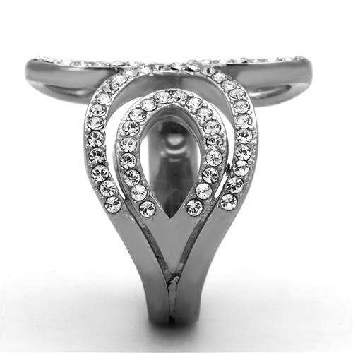 TK1437 - High polished (no plating) Stainless Steel Ring with Top Grade Crystal in Clear - Alamode - Flyclothing LLC