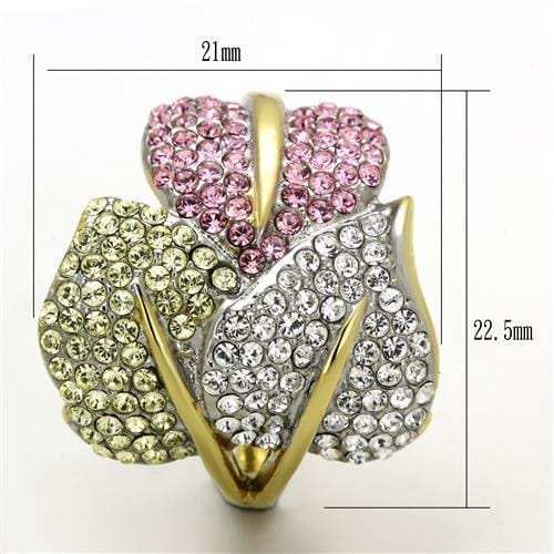 TK1441 - Two-Tone IP Gold (Ion Plating) Stainless Steel Ring with Top Grade Crystal in Multi Color - Alamode - Flyclothing LLC