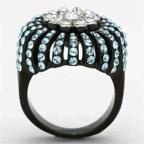 TK1442 - Two-Tone IP Black Stainless Steel Ring with Top Grade Crystal in Sea Blue - Alamode - Flyclothing LLC