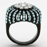 TK1442 - Two-Tone IP Black Stainless Steel Ring with Top Grade Crystal in Sea Blue - Alamode - Flyclothing LLC
