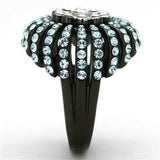 TK1442 - Two-Tone IP Black Stainless Steel Ring with Top Grade Crystal in Sea Blue - Alamode - Flyclothing LLC