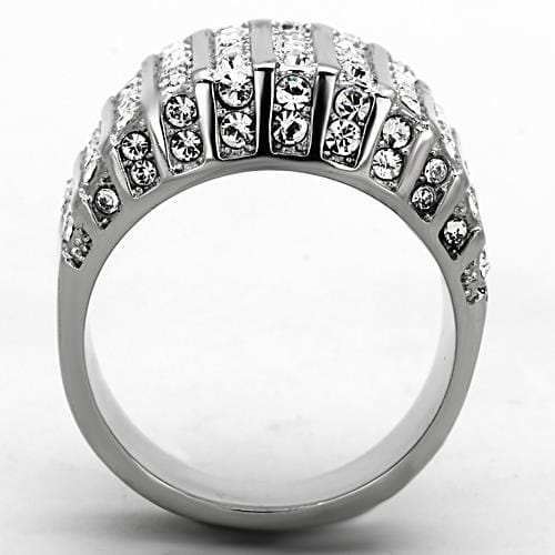 TK1447 - High polished (no plating) Stainless Steel Ring with Top Grade Crystal in Clear - Alamode - Flyclothing LLC