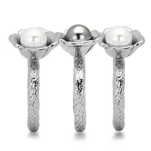 TK1449 - High polished (no plating) Stainless Steel Ring with Synthetic Pearl in Multi Color - Alamode - Flyclothing LLC