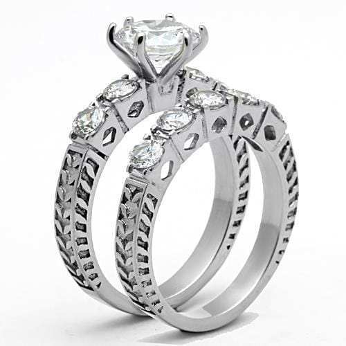 TK1450 - High polished (no plating) Stainless Steel Ring with AAA Grade CZ in Clear - Alamode - Flyclothing LLC