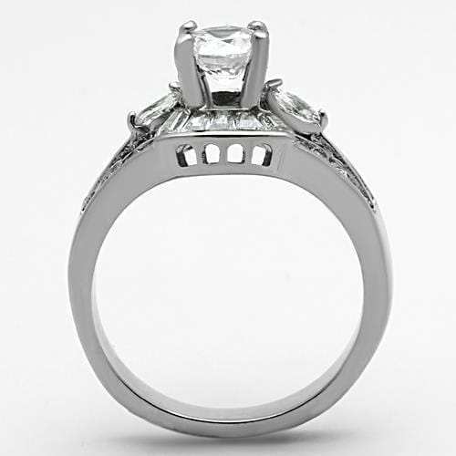 High polished (no plating) Stainless Steel Ring with AAA Grade CZ in Clear - Alamode - Flyclothing LLC