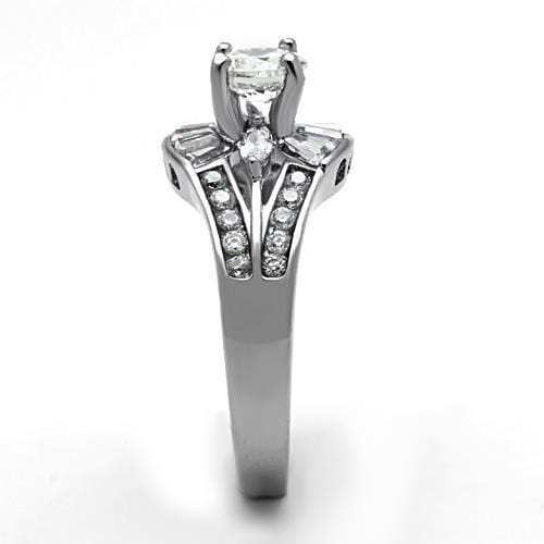 High polished (no plating) Stainless Steel Ring with AAA Grade CZ in Clear - Alamode - Flyclothing LLC