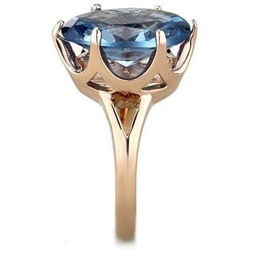 TK1484 - IP Rose Gold(Ion Plating) Stainless Steel Ring with Synthetic Spinel in London Blue - Alamode - Flyclothing LLC