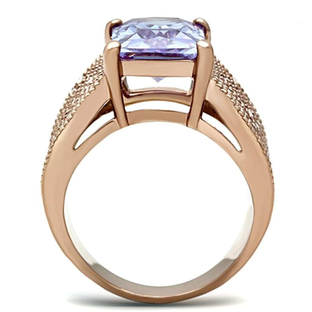TK1490 - IP Rose Gold(Ion Plating) Stainless Steel Ring with AAA Grade CZ in Light Amethyst - Alamode - Flyclothing LLC