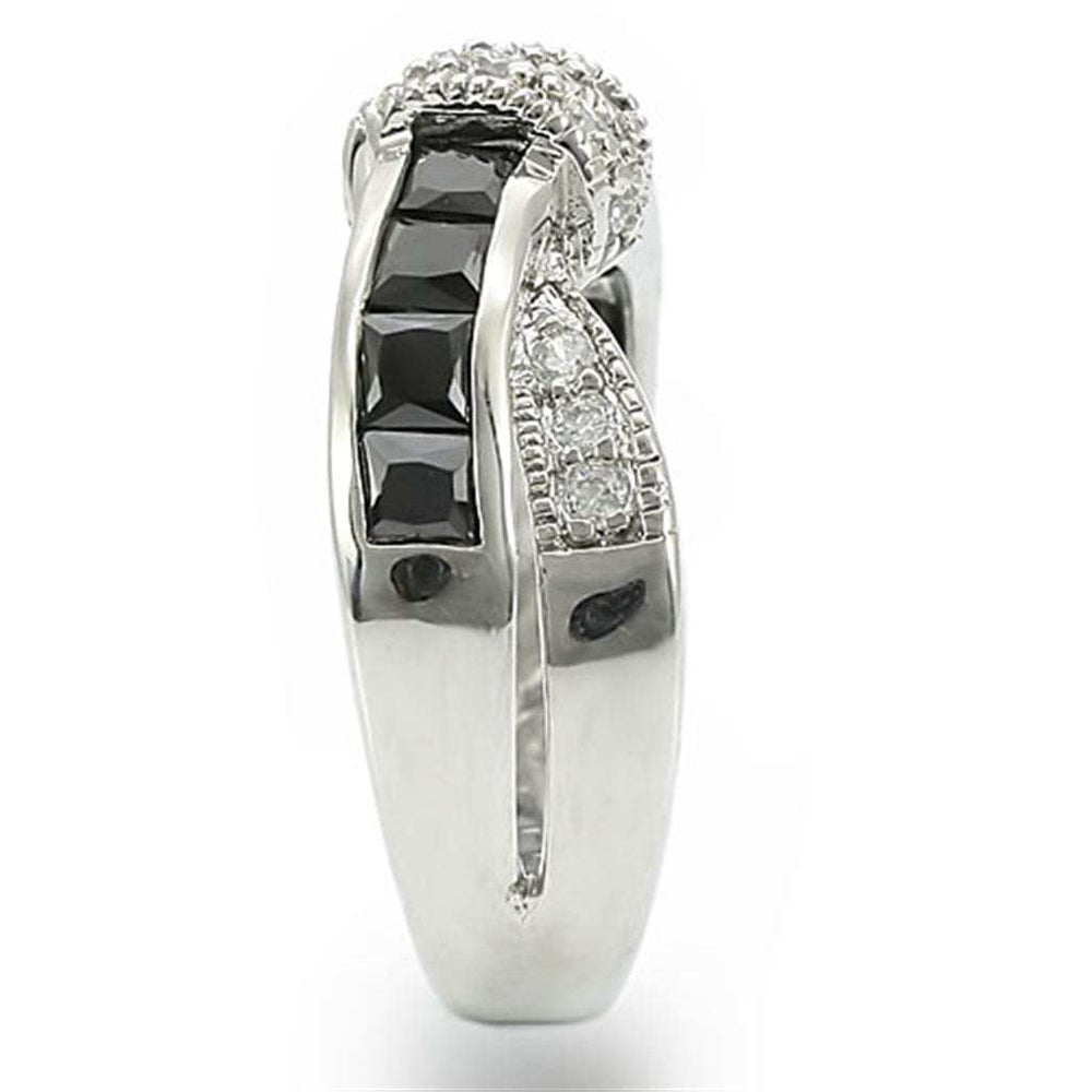TK1494 - High polished (no plating) Stainless Steel Ring with AAA Grade CZ in Jet - Alamode - Flyclothing LLC