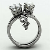 TK1497 - High polished (no plating) Stainless Steel Ring with AAA Grade CZ in Clear - Alamode - Flyclothing LLC