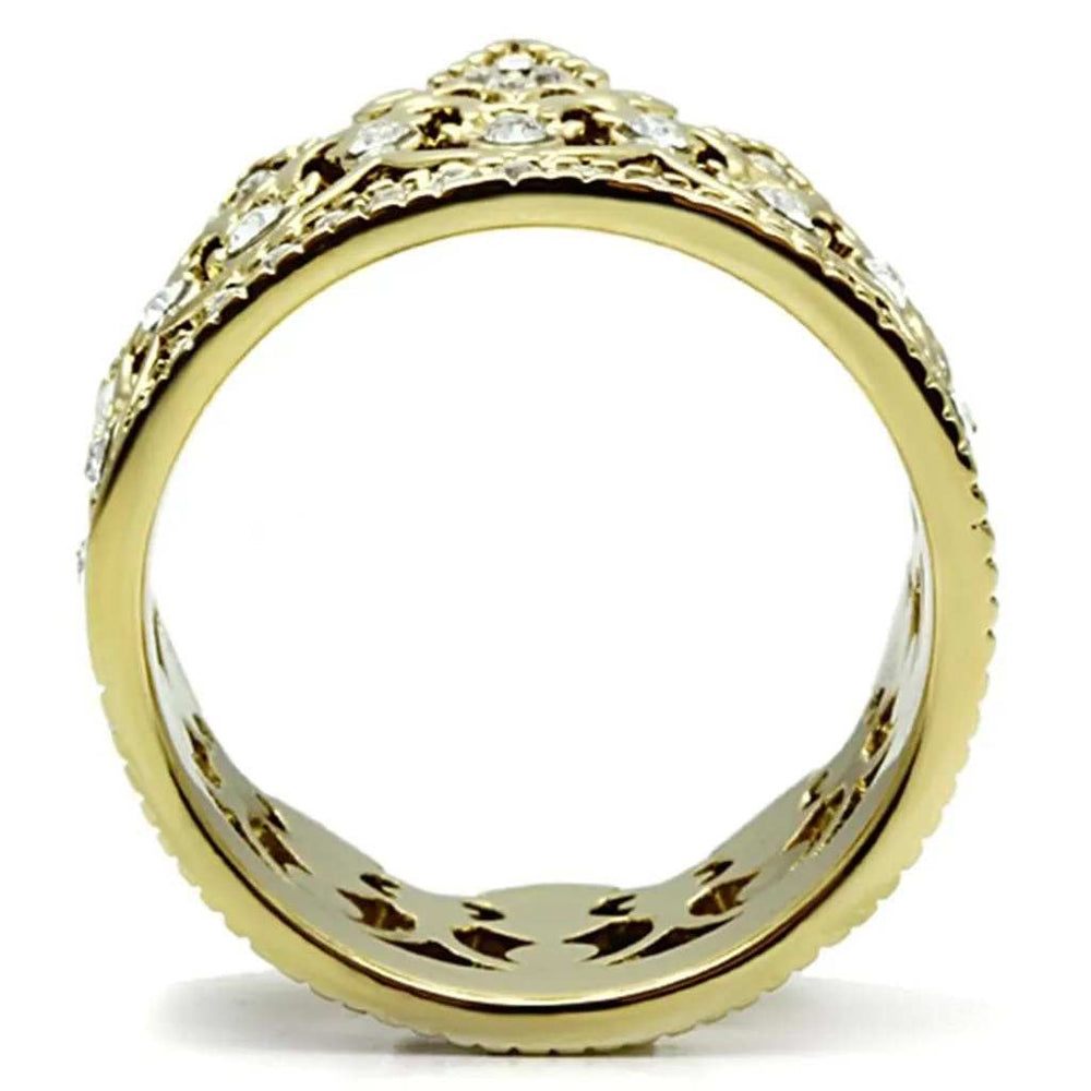 TK1507 - IP Gold(Ion Plating) Stainless Steel Ring with Top Grade Crystal in Clear - Alamode - Flyclothing LLC