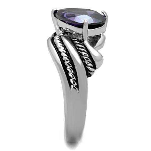 TK1515 - High polished (no plating) Stainless Steel Ring with AAA Grade CZ in Amethyst - Alamode - Flyclothing LLC