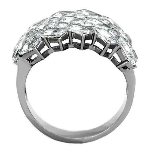 TK1522 - High polished (no plating) Stainless Steel Ring with AAA Grade CZ in Clear - Alamode - Flyclothing LLC