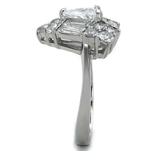 TK1527 - High polished (no plating) Stainless Steel Ring with AAA Grade CZ in Clear - Alamode - Flyclothing LLC