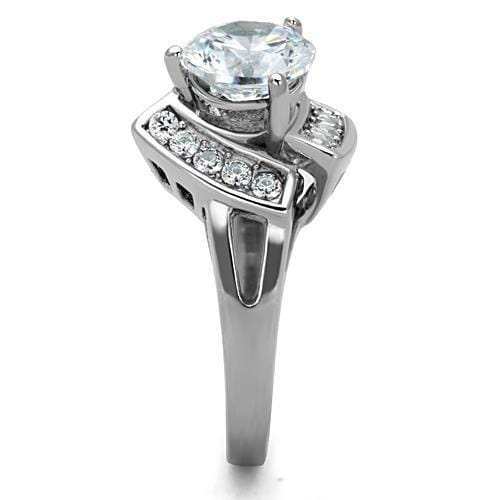 TK1528 - High polished (no plating) Stainless Steel Ring with AAA Grade CZ in Clear - Alamode - Flyclothing LLC
