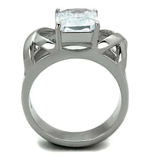 TK1530 - High polished (no plating) Stainless Steel Ring with AAA Grade CZ in Clear - Alamode - Flyclothing LLC