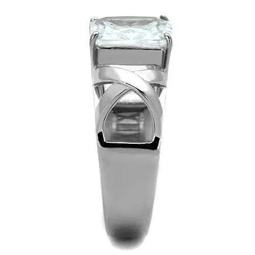 TK1530 - High polished (no plating) Stainless Steel Ring with AAA Grade CZ in Clear - Alamode - Flyclothing LLC