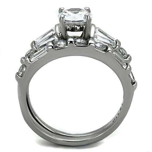 TK1535 - High polished (no plating) Stainless Steel Ring with AAA Grade CZ in Clear - Alamode - Flyclothing LLC