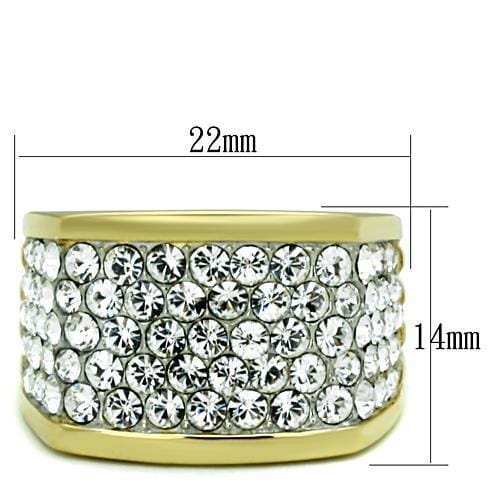 TK1545 - Two-Tone IP Gold (Ion Plating) Stainless Steel Ring with Top Grade Crystal in Clear - Alamode - Flyclothing LLC