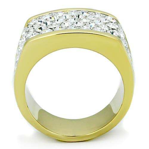 TK1545 - Two-Tone IP Gold (Ion Plating) Stainless Steel Ring with Top Grade Crystal in Clear - Alamode - Flyclothing LLC