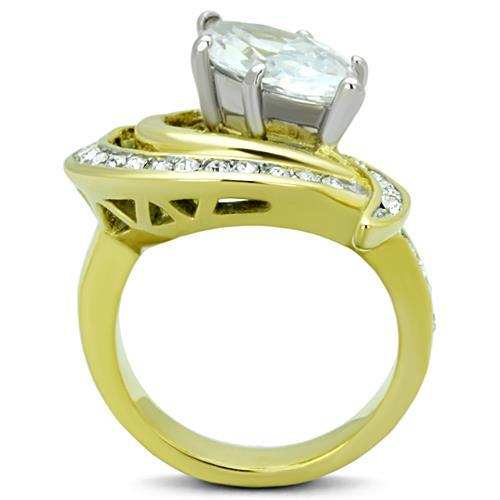TK1546 - Two-Tone IP Gold (Ion Plating) Stainless Steel Ring with AAA Grade CZ in Clear - Alamode - Flyclothing LLC