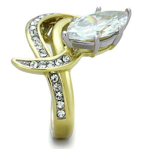 TK1546 - Two-Tone IP Gold (Ion Plating) Stainless Steel Ring with AAA Grade CZ in Clear - Alamode - Flyclothing LLC
