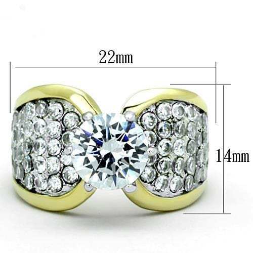 TK1547 - Two-Tone IP Gold (Ion Plating) Stainless Steel Ring with AAA Grade CZ in Clear - Alamode - Flyclothing LLC