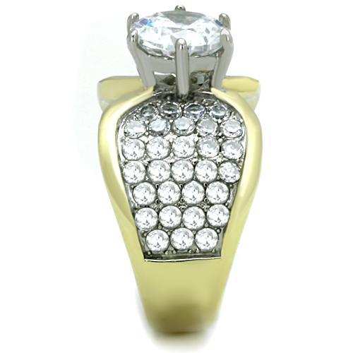 TK1547 - Two-Tone IP Gold (Ion Plating) Stainless Steel Ring with AAA Grade CZ in Clear - Alamode - Flyclothing LLC