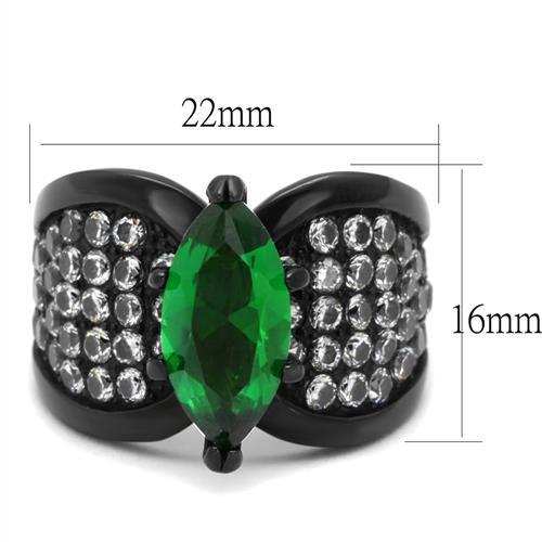 TK1548J - IP Black(Ion Plating) Stainless Steel Ring with Synthetic Synthetic Glass in Emerald - Alamode - Flyclothing LLC
