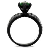 TK1548J - IP Black(Ion Plating) Stainless Steel Ring with Synthetic Synthetic Glass in Emerald - Alamode - Flyclothing LLC