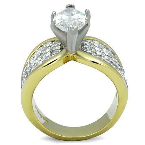 TK1548 - Two-Tone IP Gold (Ion Plating) Stainless Steel Ring with AAA Grade CZ in Clear - Alamode - Flyclothing LLC