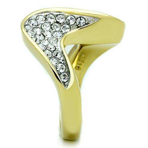 TK1549 - Two-Tone IP Gold (Ion Plating) Stainless Steel Ring with Top Grade Crystal in Clear - Alamode - Flyclothing LLC