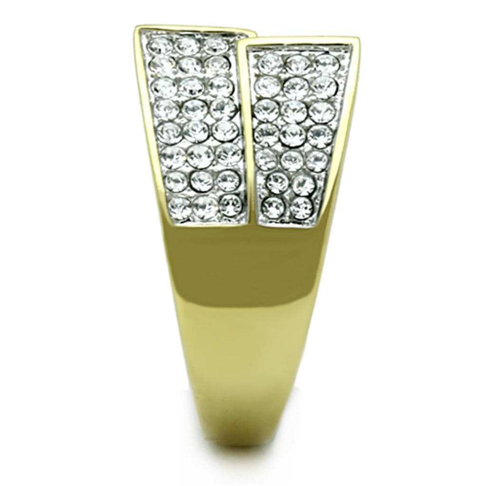 TK1550 - Two-Tone IP Gold (Ion Plating) Stainless Steel Ring with Top Grade Crystal in Clear - Alamode - Flyclothing LLC