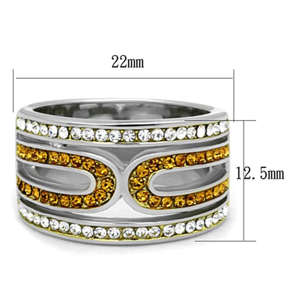 TK1555 - Two-Tone IP Gold (Ion Plating) Stainless Steel Ring with Top Grade Crystal in Topaz - Alamode - Flyclothing LLC