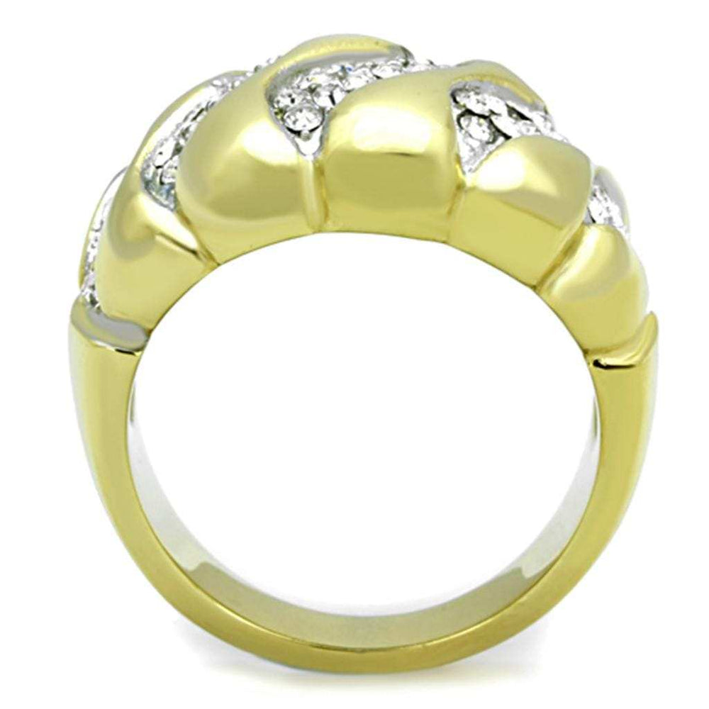 TK1559 - Two-Tone IP Gold (Ion Plating) Stainless Steel Ring with Top Grade Crystal in Clear - Alamode - Flyclothing LLC