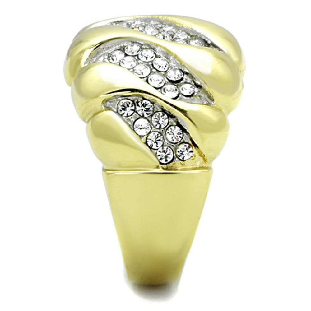 TK1559 - Two-Tone IP Gold (Ion Plating) Stainless Steel Ring with Top Grade Crystal in Clear - Alamode - Flyclothing LLC