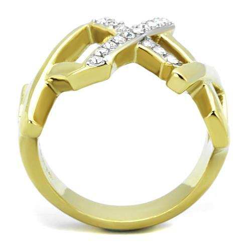 TK1560 - Two-Tone IP Gold (Ion Plating) Stainless Steel Ring with Top Grade Crystal in Clear - Alamode - Flyclothing LLC