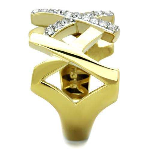 TK1560 - Two-Tone IP Gold (Ion Plating) Stainless Steel Ring with Top Grade Crystal in Clear - Alamode - Flyclothing LLC