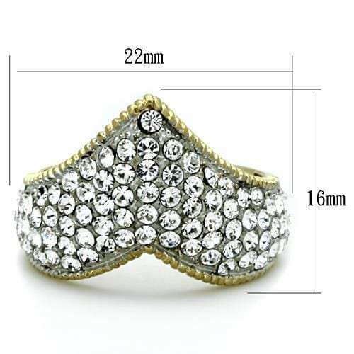 TK1562 - Two-Tone IP Gold (Ion Plating) Stainless Steel Ring with Top Grade Crystal in Clear - Alamode - Flyclothing LLC