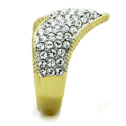 TK1562 - Two-Tone IP Gold (Ion Plating) Stainless Steel Ring with Top Grade Crystal in Clear - Alamode - Flyclothing LLC