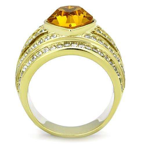 TK1563 - IP Gold(Ion Plating) Stainless Steel Ring with Top Grade Crystal in Topaz - Alamode - Flyclothing LLC