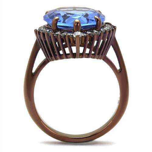 TK1564LC - IP Coffee light Stainless Steel Ring with Top Grade Crystal in Light Sapphire - Alamode - Flyclothing LLC