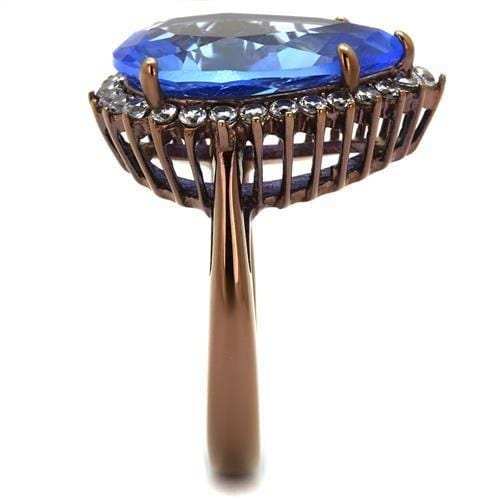 TK1564LC - IP Coffee light Stainless Steel Ring with Top Grade Crystal in Light Sapphire - Alamode - Flyclothing LLC
