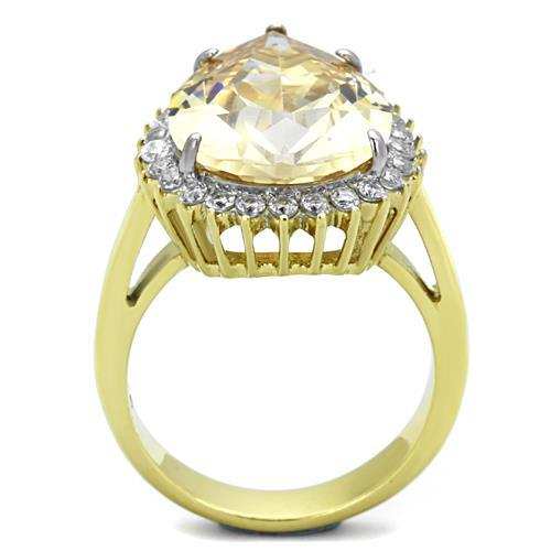 TK1564 - Two-Tone IP Gold (Ion Plating) Stainless Steel Ring with AAA Grade CZ in Champagne - Alamode - Flyclothing LLC