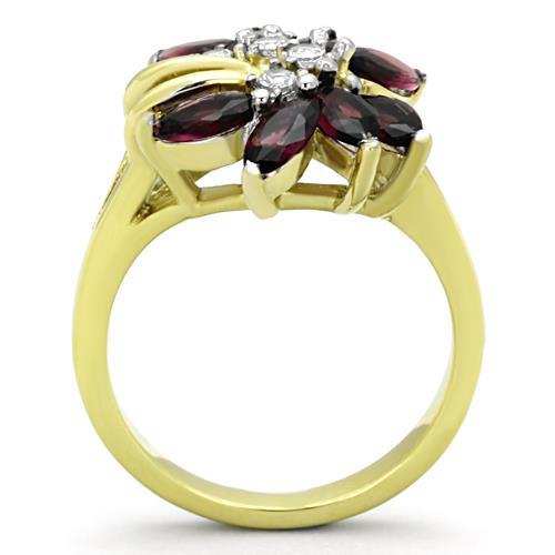 TK1565 - Two-Tone IP Gold (Ion Plating) Stainless Steel Ring with Synthetic Synthetic Glass in Amethyst - Alamode - Flyclothing LLC