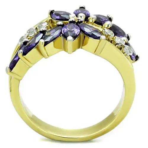 TK1568 - Two-Tone IP Gold (Ion Plating) Stainless Steel Ring with AAA Grade CZ in Amethyst - Alamode - Flyclothing LLC