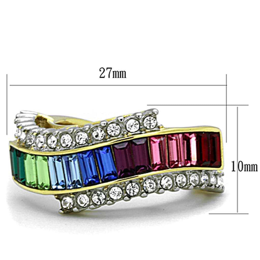 TK1575 - Two-Tone IP Gold (Ion Plating) Stainless Steel Ring with Top Grade Crystal in Multi Color - Alamode - Flyclothing LLC