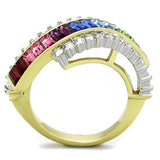 TK1575 - Two-Tone IP Gold (Ion Plating) Stainless Steel Ring with Top Grade Crystal in Multi Color - Alamode - Flyclothing LLC
