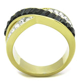 TK1577 - Two-Tone IP Gold (Ion Plating) Stainless Steel Ring with Top Grade Crystal in Jet - Alamode - Flyclothing LLC